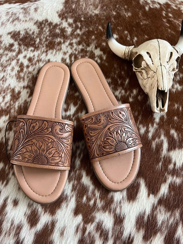 Tooled shop leather sandals